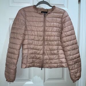 Emme Marella front zip puffer jacket Sz 8 princess seaming ruffle trim